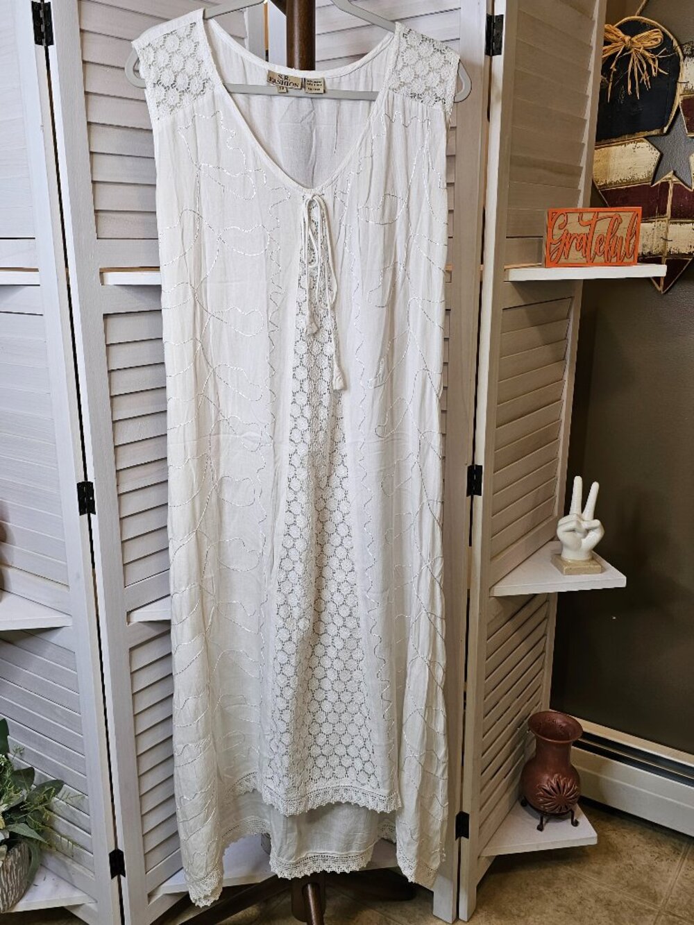 SR Fashions, Plus Size 2X, Sleeveless, Maxi Dress, White, NWOT